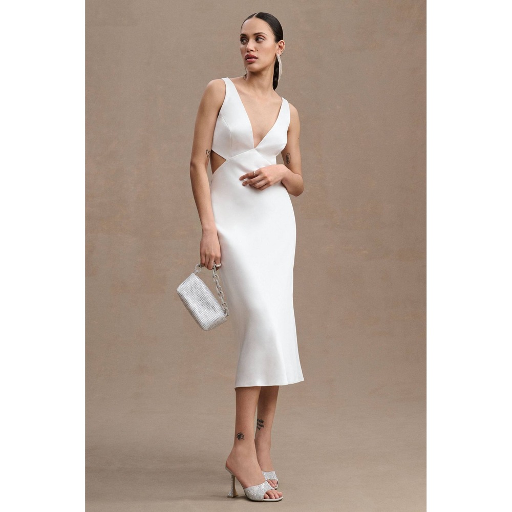 Sachin &‎ Babi Sierra Dress Ivory Satin Cutout Midi V-Neck 16 NEW